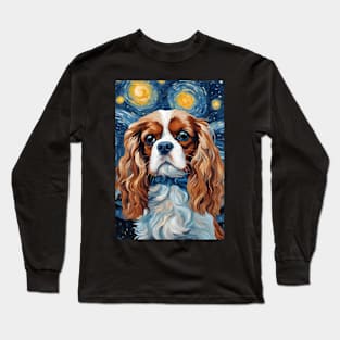 Cavalier King Charles Spaniel Dog Breed Painting in a Van Gogh Starry Night Art Style Long Sleeve T-Shirt